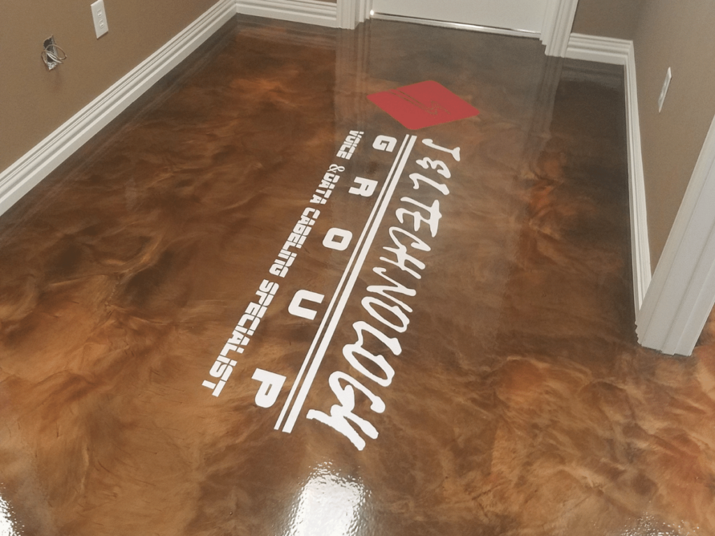 custom logo design epoxy stained concrete flooring