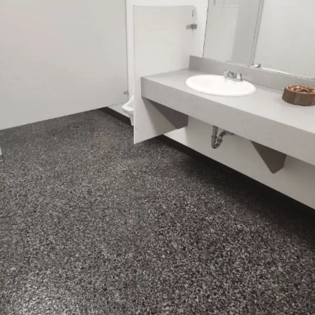 epoxy flake coated commercial bathroom floor